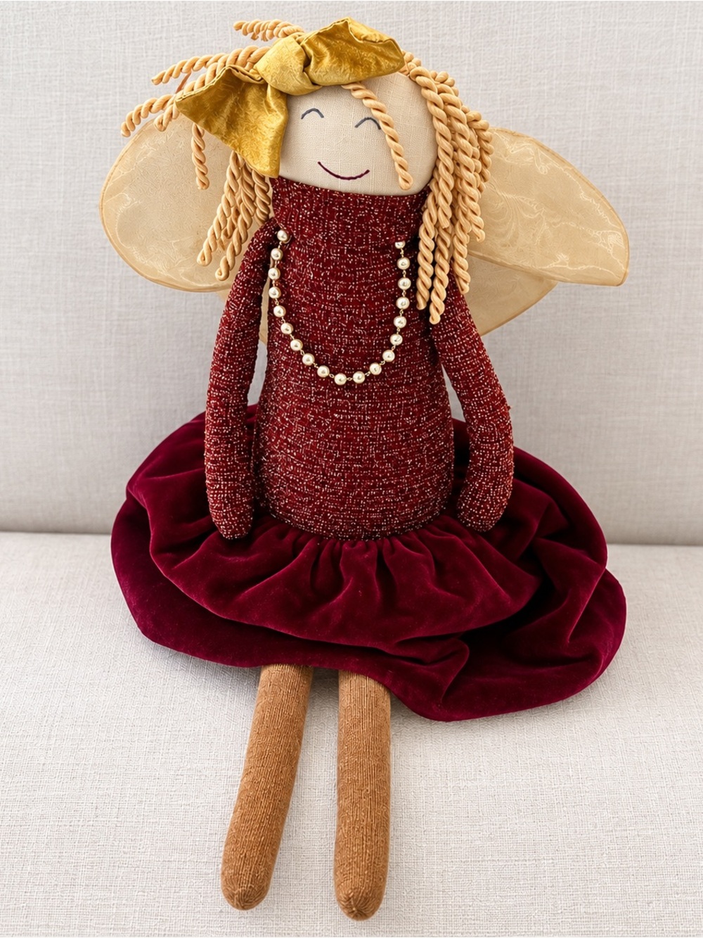 🎄Woof & Poof  2011 Retired Burgundy & Gold Holiday Angel